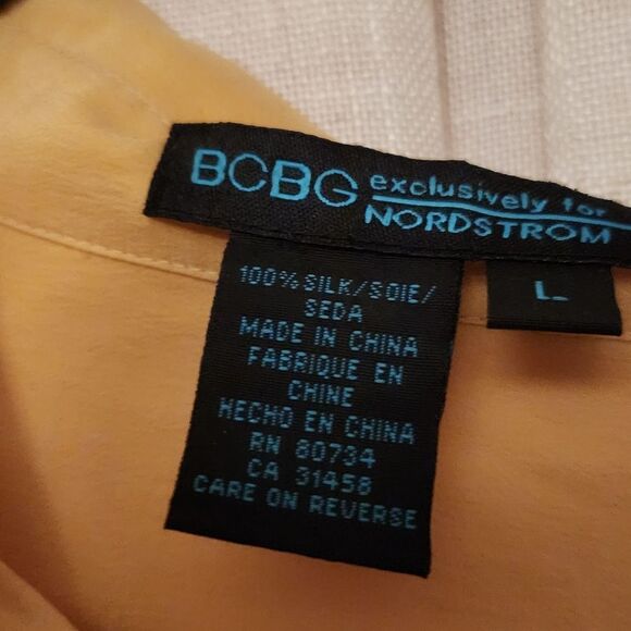 BCBG Tan Button Down Shirt 100% Silk - Picture 2 of 3